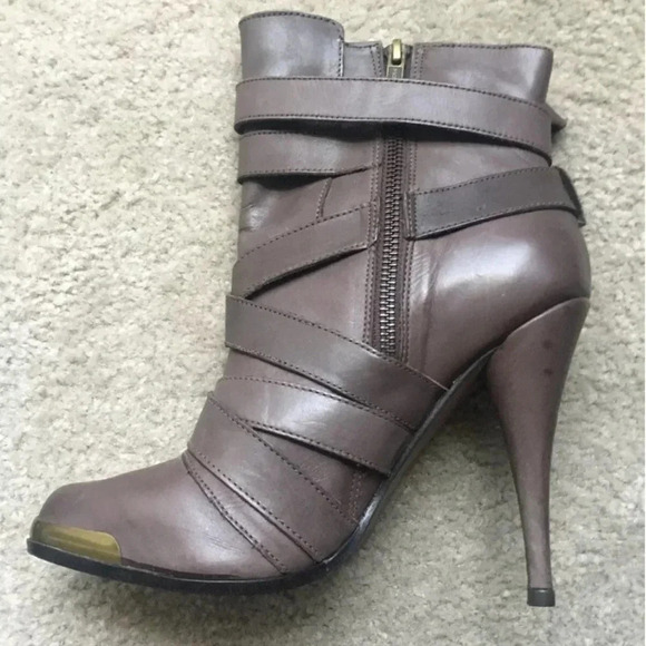 Joie santo crisscross leather bootie gold Cap toe wrap straps chocolate taupe - Picture 11 of 14